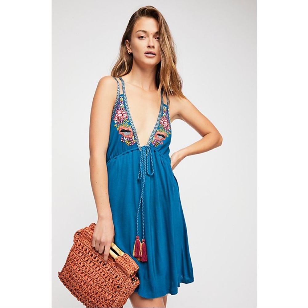 NWT Blue Free People Lovers Cove Mini Dress